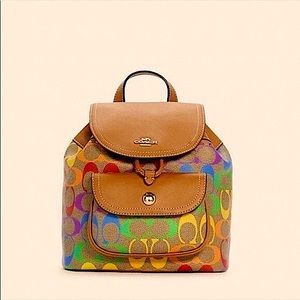 Coach 🌈Pennie Small Rainbow Signature Backpack/FREE shirt & tights w purchase